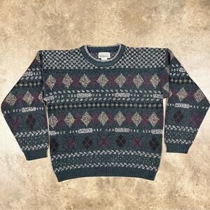 VTG City Streets Mens Pullover Sweater Sz M Acrylic Aztec Geometric Loose Knit